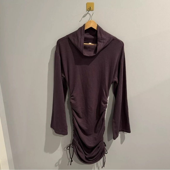 NEW Daily Practice by Anthropologie Long-Sleeve Ruched Mini Dress Plumb Sz XS - Picture 6 of 8